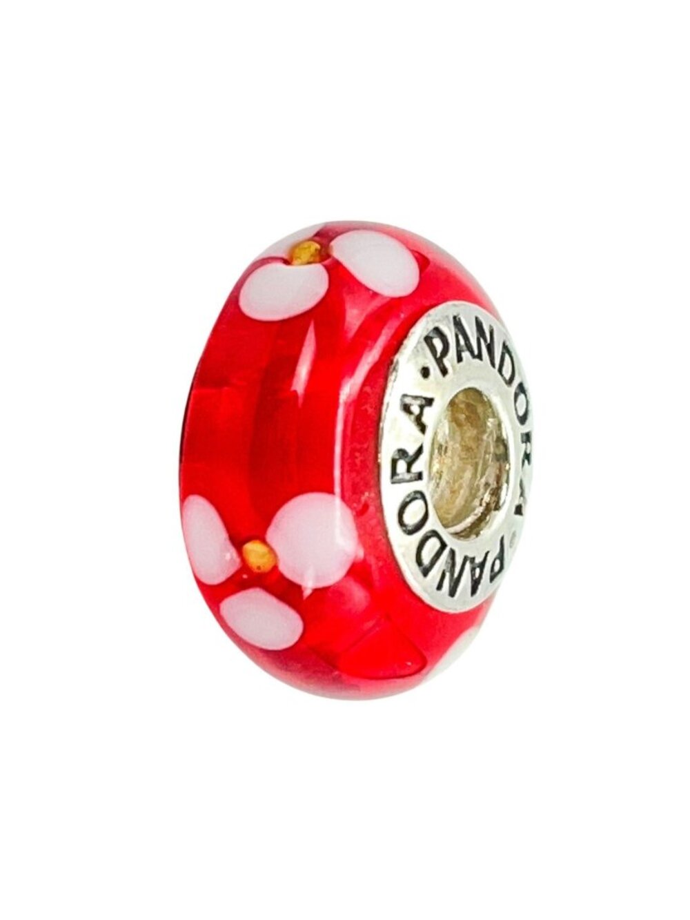 Pandora Red Flowers Murano Glass Charm Sterling Silver Retired